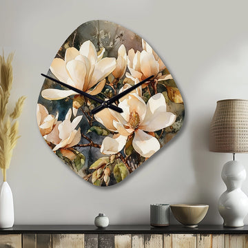 Cream Magnolia Symphony - Asymmetric Metal Wall Clock
